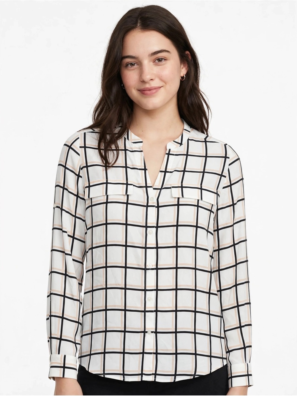 Calvin Klein White Black Beige Long sleeve button up blouse